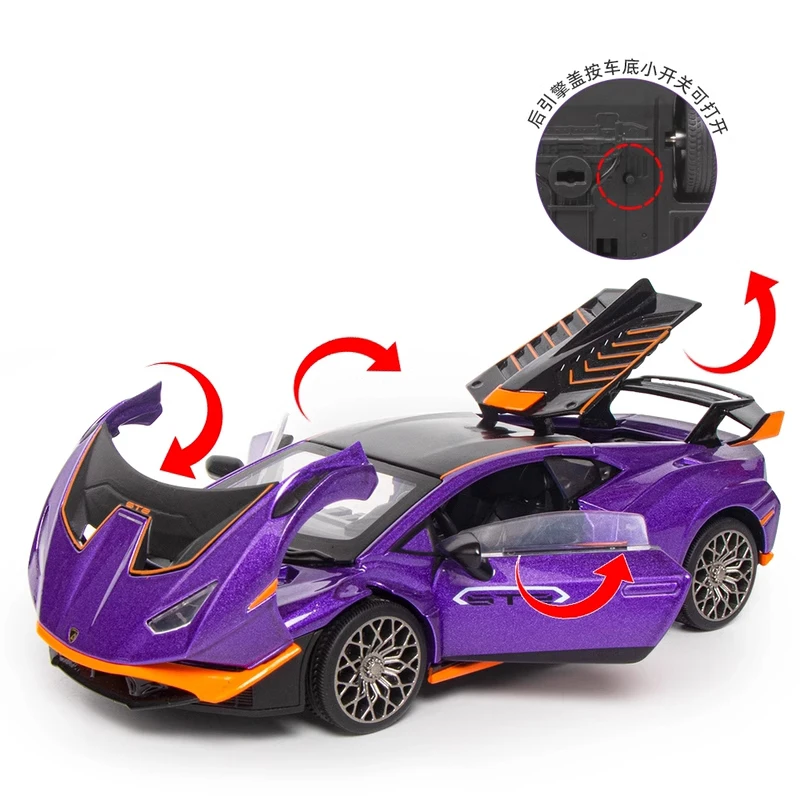 1:30 Lambos Huracan STO Alloy Die Cast Toy Car Model Sound and Light Pull Back Children\'s Toy Collectibles Birthday gift