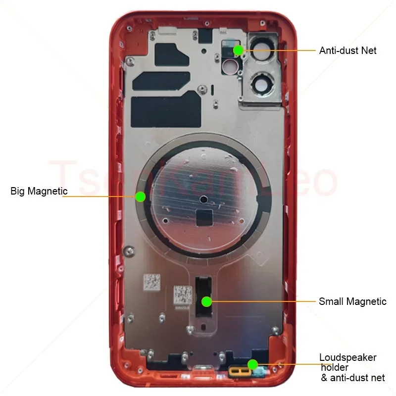 TSENKAMLEO OEM For iPhone 12 Rear Back Cover Housing Chassis with Magnetic,Black,White,Blue,Green,Purple & Red All Carrier