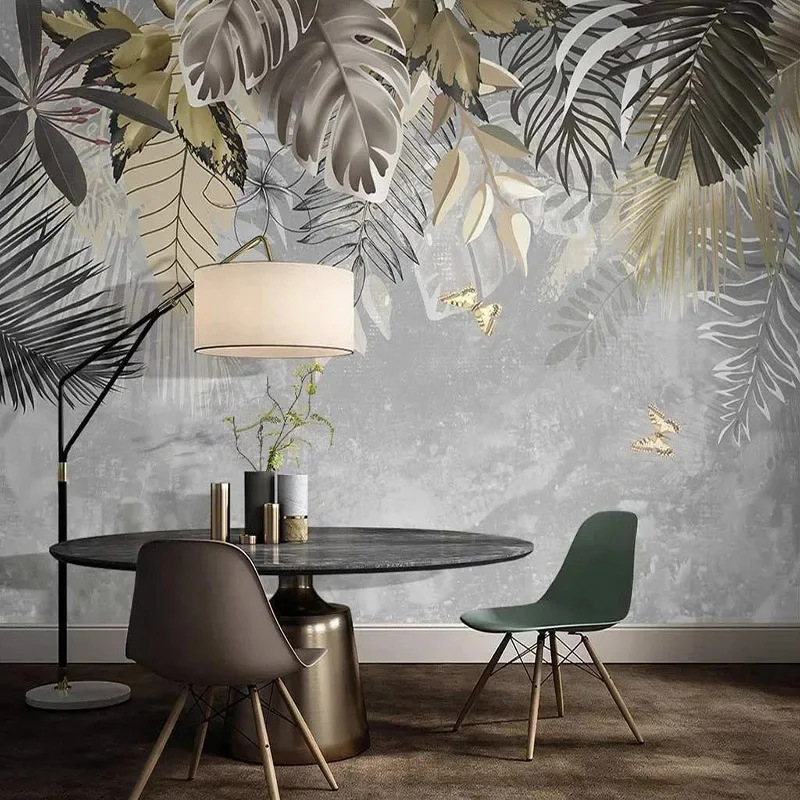 

Custom Mural Wallpaper Nordic Ins Hand-painted 3D Abstract Line Plant Tropical Indoor Background Wall Papers Papel De Parede 3 D