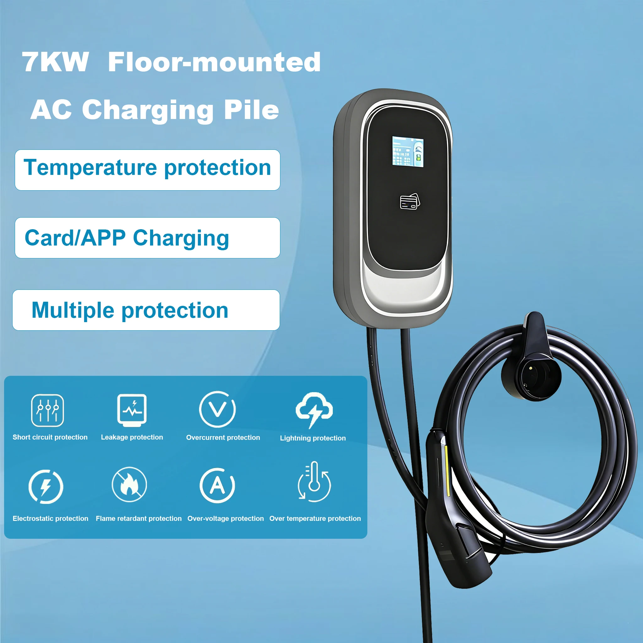 European Standard Type 2 EV Charger 7KW 22KW Home Wall-mounted Charging Pile IP66 Leakage Protection TUV Certified EV Charger