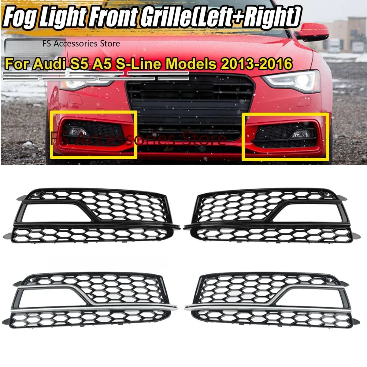 Pair Car Front Grille Honeycomb Grille Cover Mesh Grill  8T0807681M For Audi S5 A5 S-Line 2013-2016 Fog Light Grille Cover