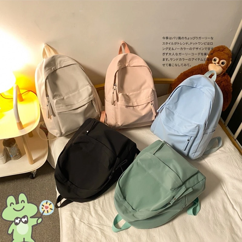 

Cute Teenager Girls School Backapck Simple Solid Color Youth Bookbag Student Girls Boys Casual Large Capacity School Travel Bag