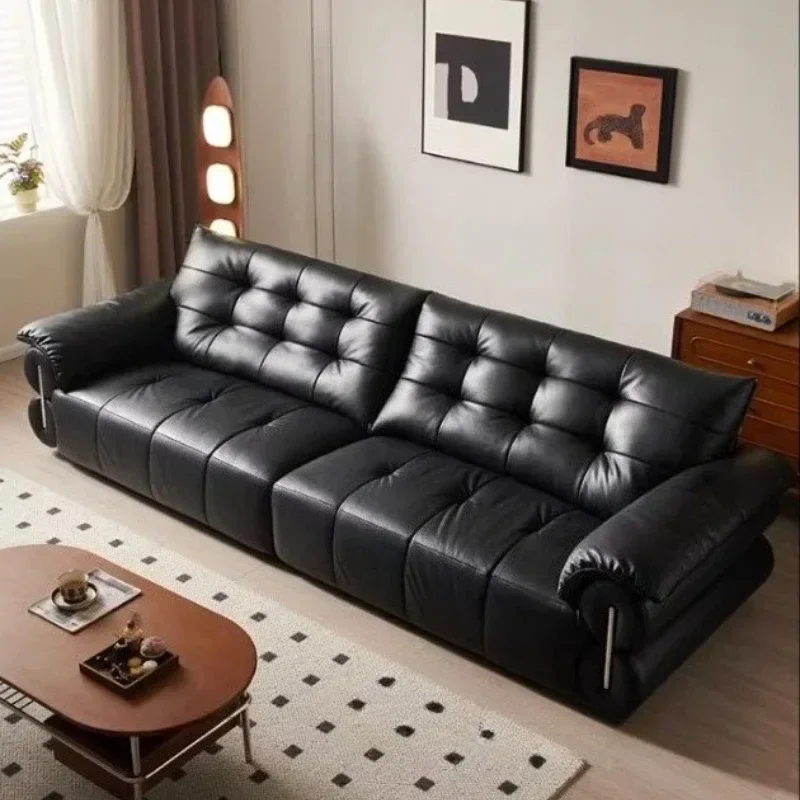 نمط القرون الوسطى بقرة سوداء كبيرة نمط الرجعية الطبقة الأولى أريكة جلد البقر غرفة المعيشة صف مستقيم أريكة جلدية سوداء الاقسام الأريكة #2