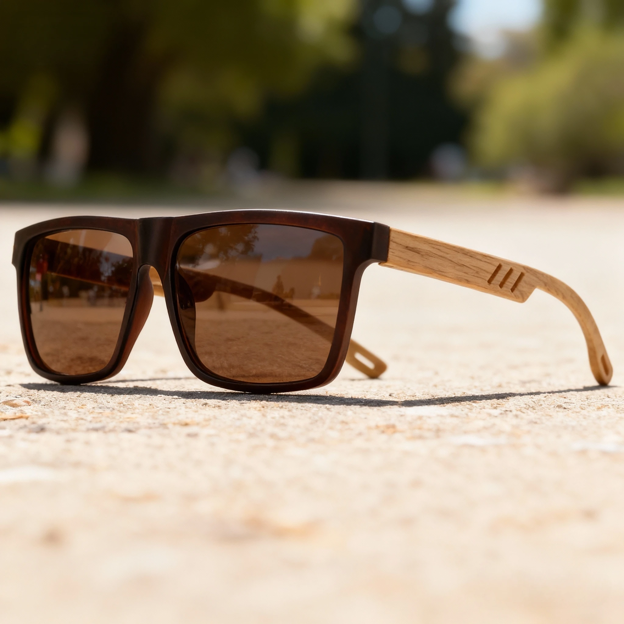 3PCS New Fashion Square Sunglasses - Wood Grain Spring Hinge, UV400 Unisex for Driving, Hiking & Travel