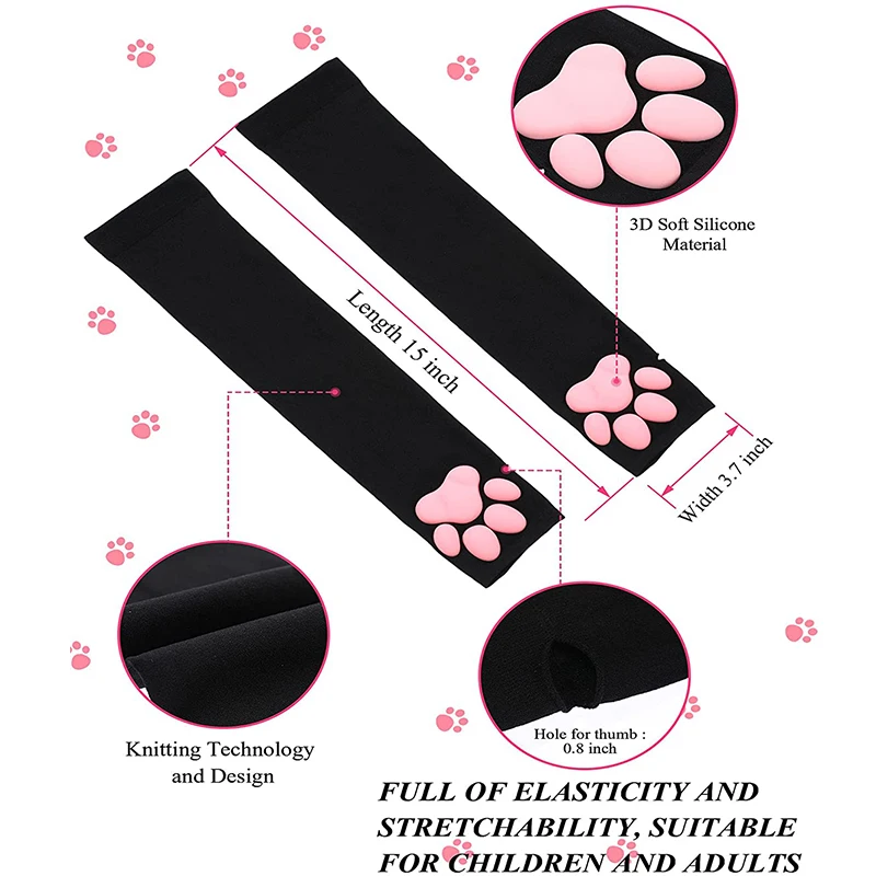 Mangas de brazo con Pata de Gato en 3D para mujer, guantes de protección solar UV para deportes, correr, pescar, ciclismo, para ocultar tatuajes