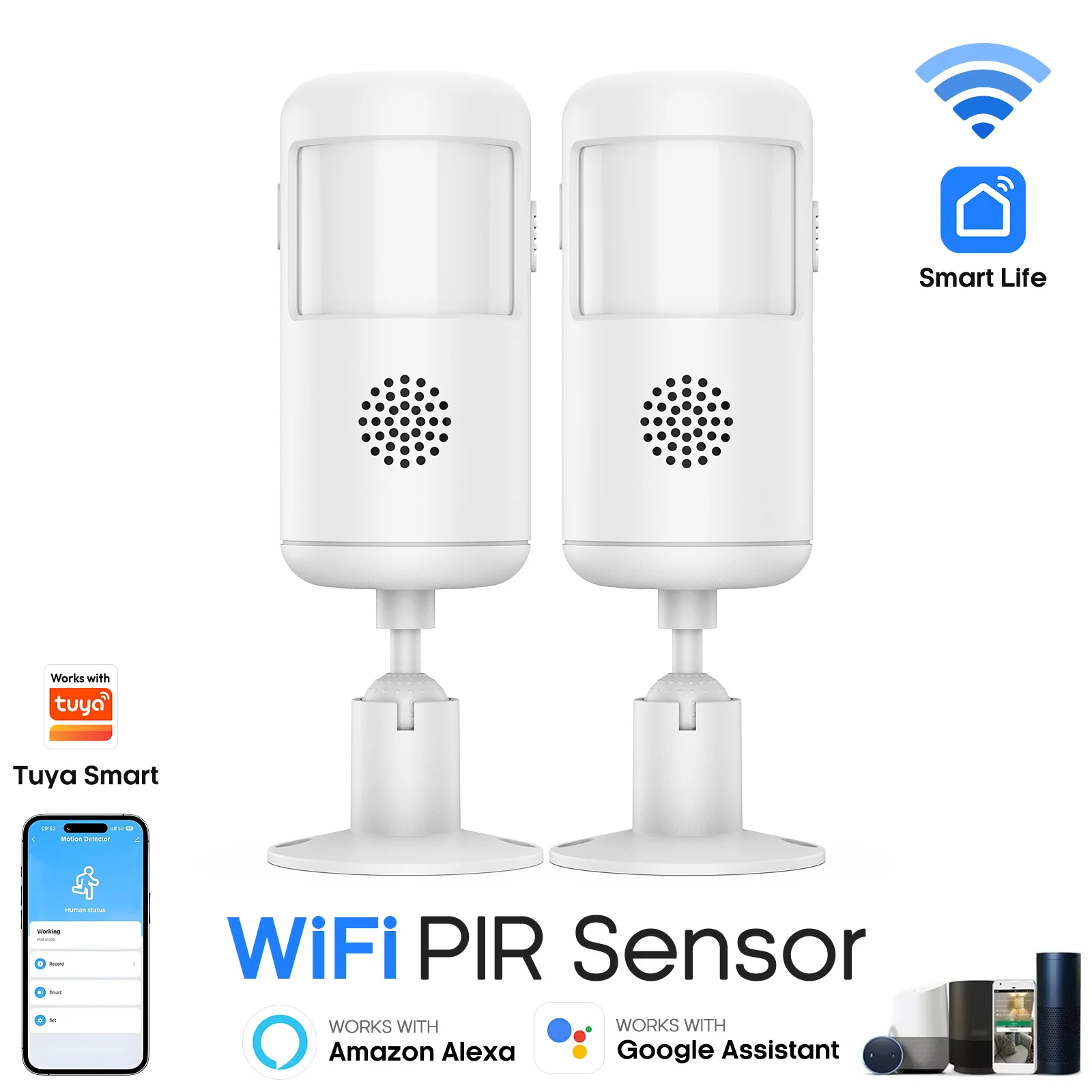 

PGST 6PCS Tuya WiFi Infrared Detector – 125dB Loud 24-hour Standby PIR Infrared Detector for Home Security