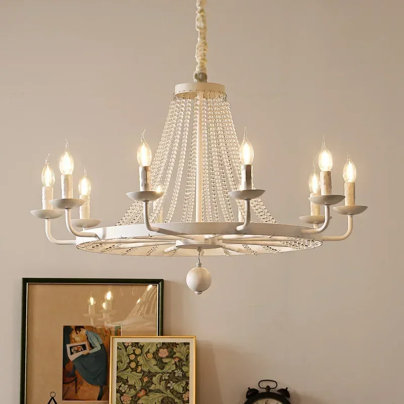 European Pastoral Style Home Decor Pendant Lamp Village Wrought Ion Crystal Chandelier  Country Candle Chandelier