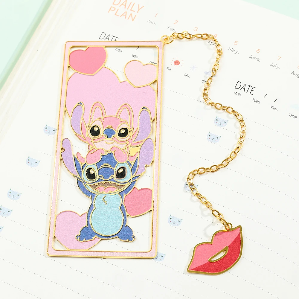 Imagem -04 - Cute Stitch Eating Book Bookmark para Crianças Anime Fans Gifts Book Lovers Metal Book Marks Acessório para Pais