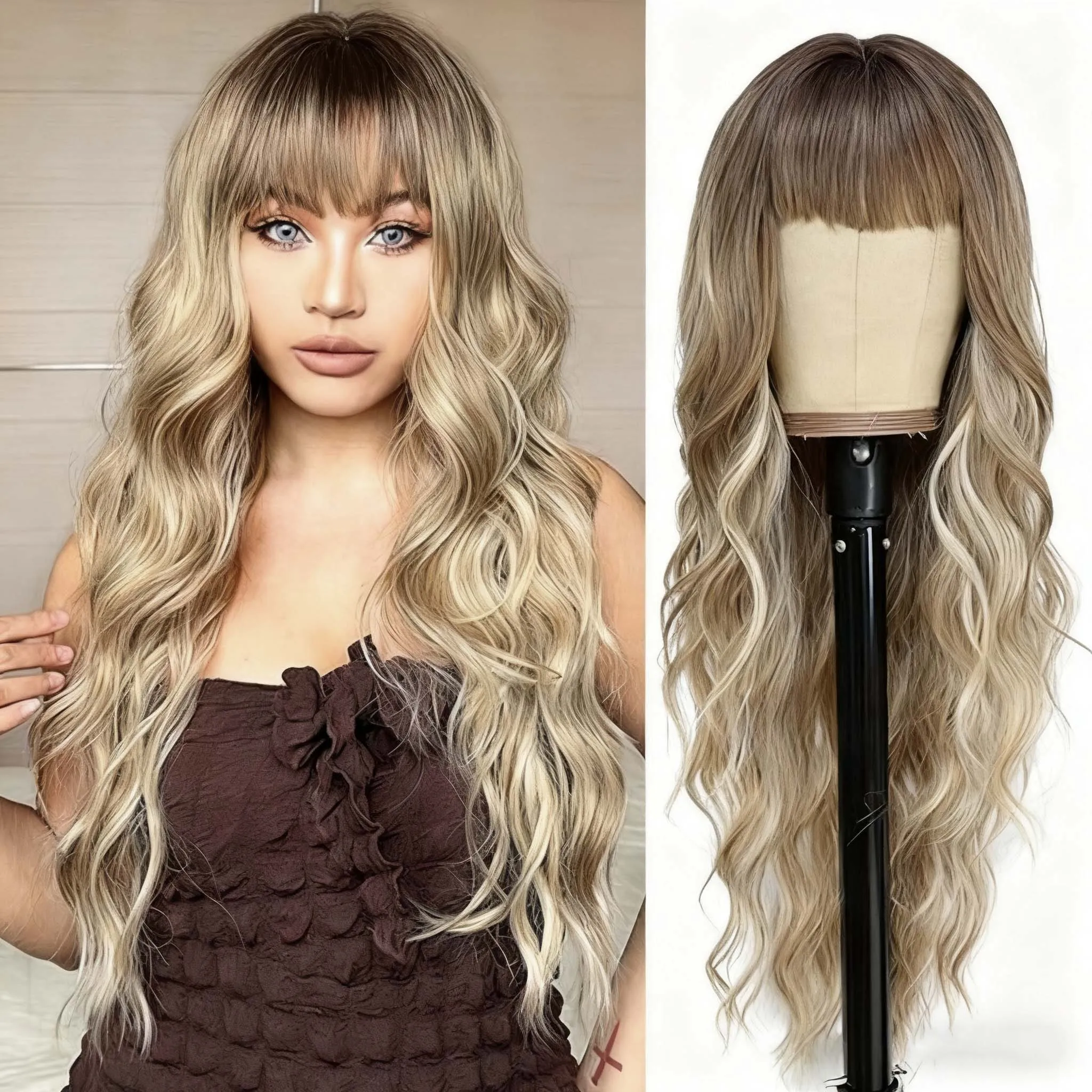 Women's Synthetic Long Lace Ombre Platinum Blonde Wavy Wig