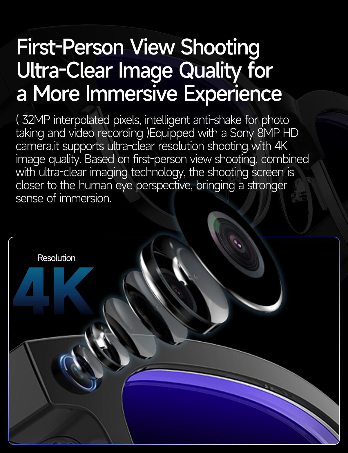2026 Neue KI-Smart-Brille mit 120+ Sprachübersetzung, 800W Pixel Kamera, Video-Musikplayer, Anruffunktion, Business 8K Farbwechsel-Brille für Herren – Detail 4