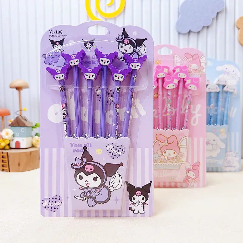 6 sztuk/zestaw Kawaii Cinnamoroll HB ołówek Cartoon Sanrio Kuromi moja melodia pisanie artykułów papierniczych w kształcie gumki artykuły papiernicze dla dzieci prezent