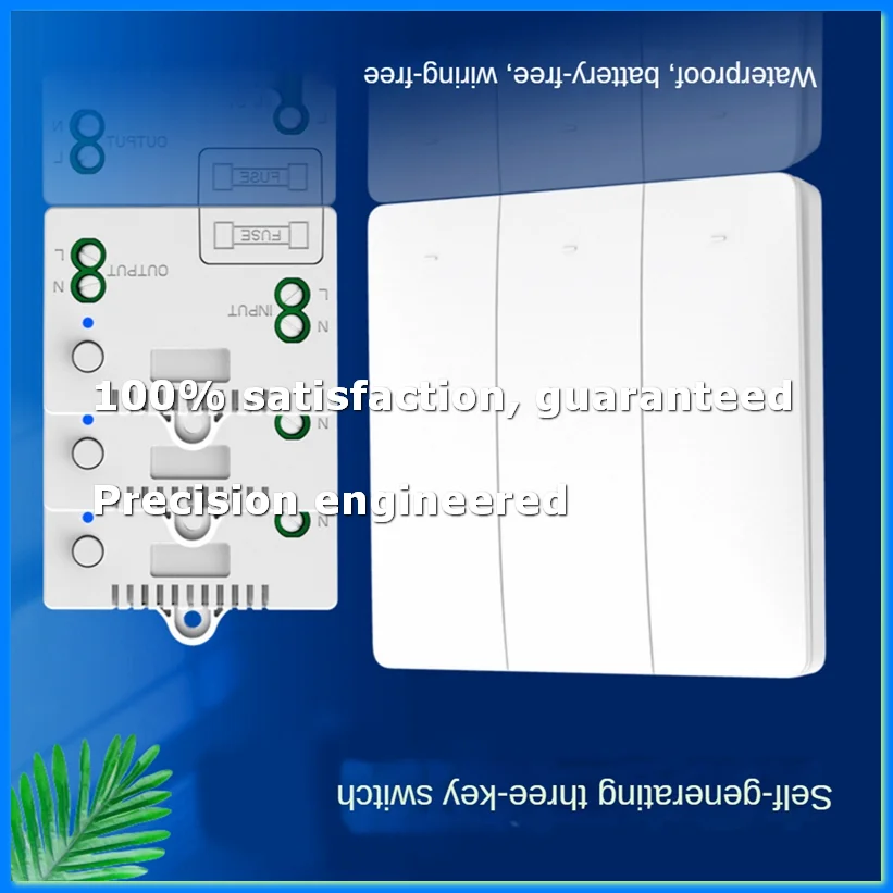 Self-Powered Wall Light Switch, Wireless Remote Control No Battery No Wire IP54 Waterproof Indoor Switch