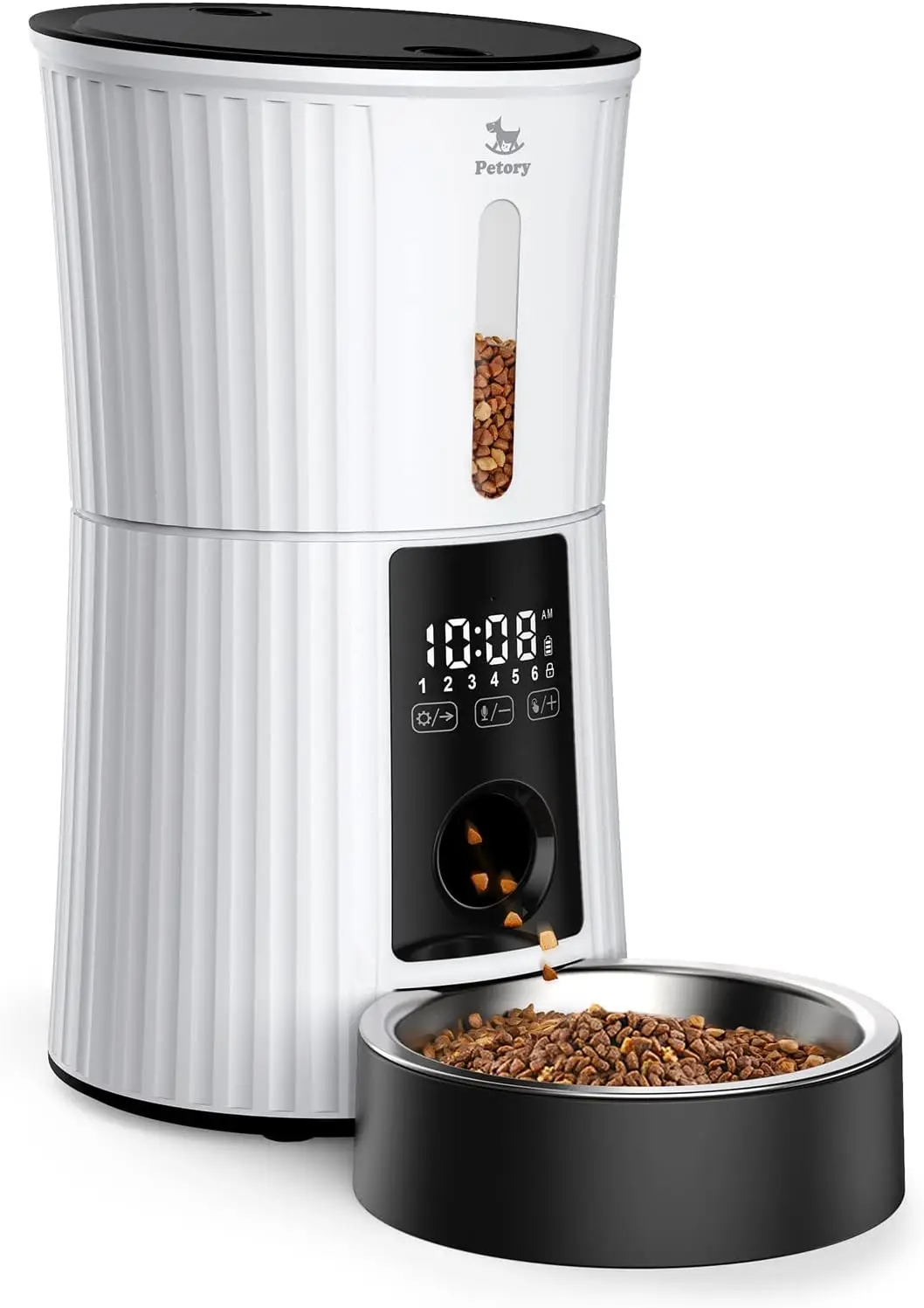 

Timed Automatic Cat Feeder - 4L Programmable Dry Food Dispenser for Cats & Small Dogs, 6 Meals, Dual Power, Voice Recorder