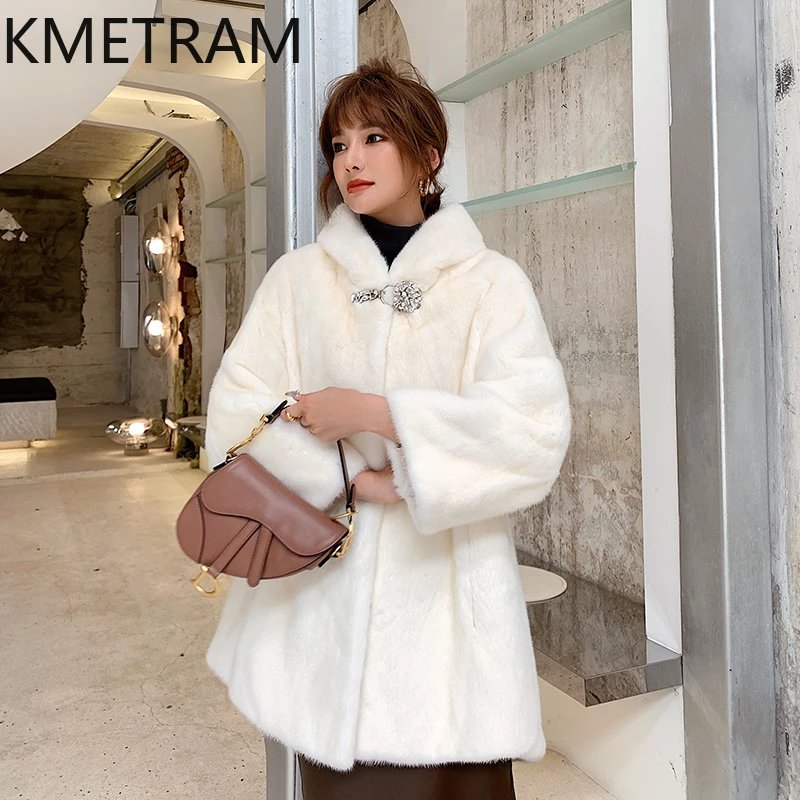 Abrigo de piel auténtica de visón entero para mujer con capucha chaqueta de piel blanca de lujo nuevo en prendas de vestir exteriores moda de invierno ropa de mujer 2025 Fourrure