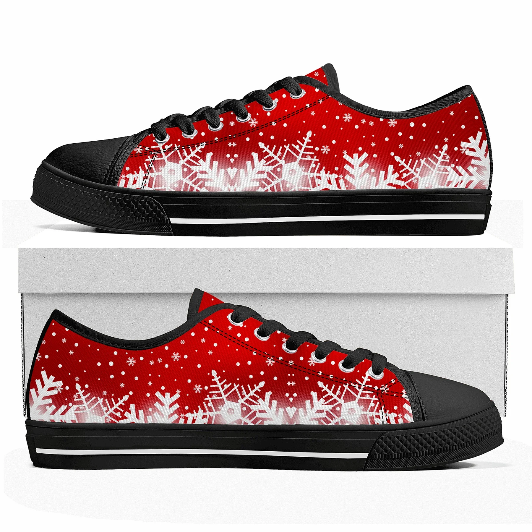 Santa Claus Merry Christmas Snowflake Low Top Sneakers Mens Womens Teenager Canvas High Quality Sneaker Couple Shoes Custom Shoe