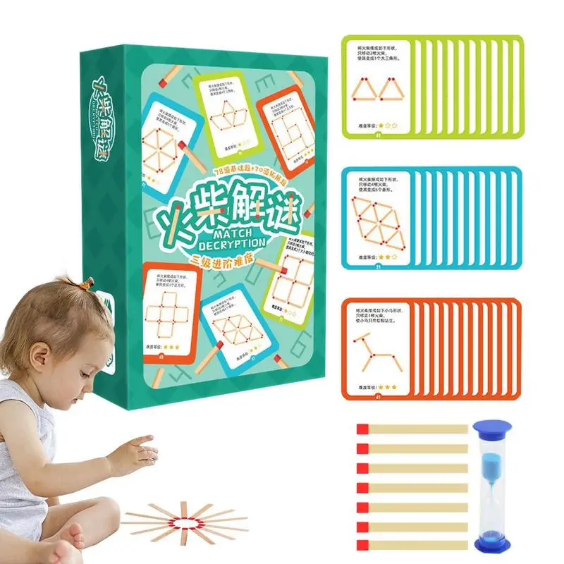 Matchstick Puzzle Games Safe Wooden Wear-Resistant Matchstick Puzzles Interactive Brain Teasing Challenges Unique Entertaining