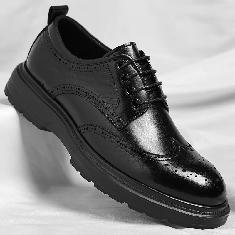

Men's Inner Heightened Leather Shoes Four Seasons Brick Carved Casual Shoes Business Formal Wear Youth Trendy Men's Leather Shoe