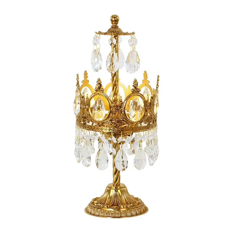 Royal Crown Copper Decorative Light Crystal Antique Brass Deco Gold Bedside Table Lamps Lights