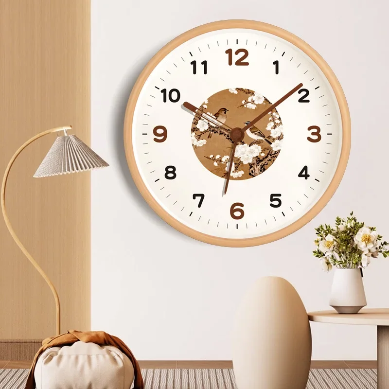 2026 New Simple Wall Watch Chinese Modern Ancient Style Wall Clock Silent Living Room Home Creative Solid Wood Clock
