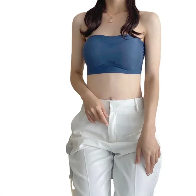 Senhora sexy roupa interior sem alças antiderrapante push up anti-esvaziado tanque-top sutiã e camiseta envolto peito beleza volta interior wear tra