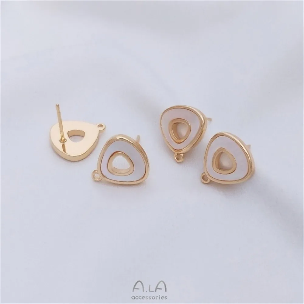 14K Gold Plated Brass Hollow Geometric Hoop Earring Blanks Inlaid Natural White Shell DIY Earring Findings - view 3