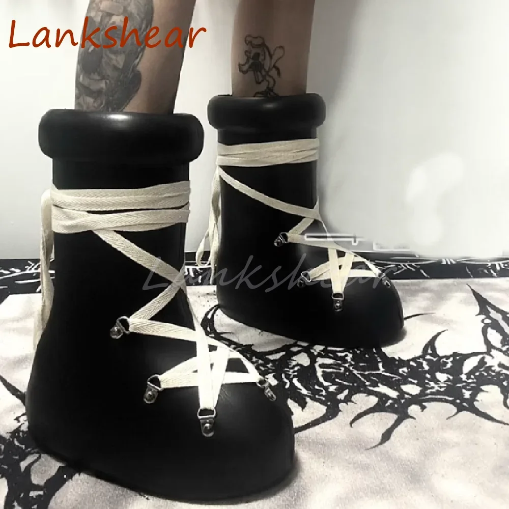 Thick Sole Round Toe Women Boots Cross Tied Fashion Mid Calf Mixed Color Autumn Niche Design Sexy Party Women Shoes New Arrivals