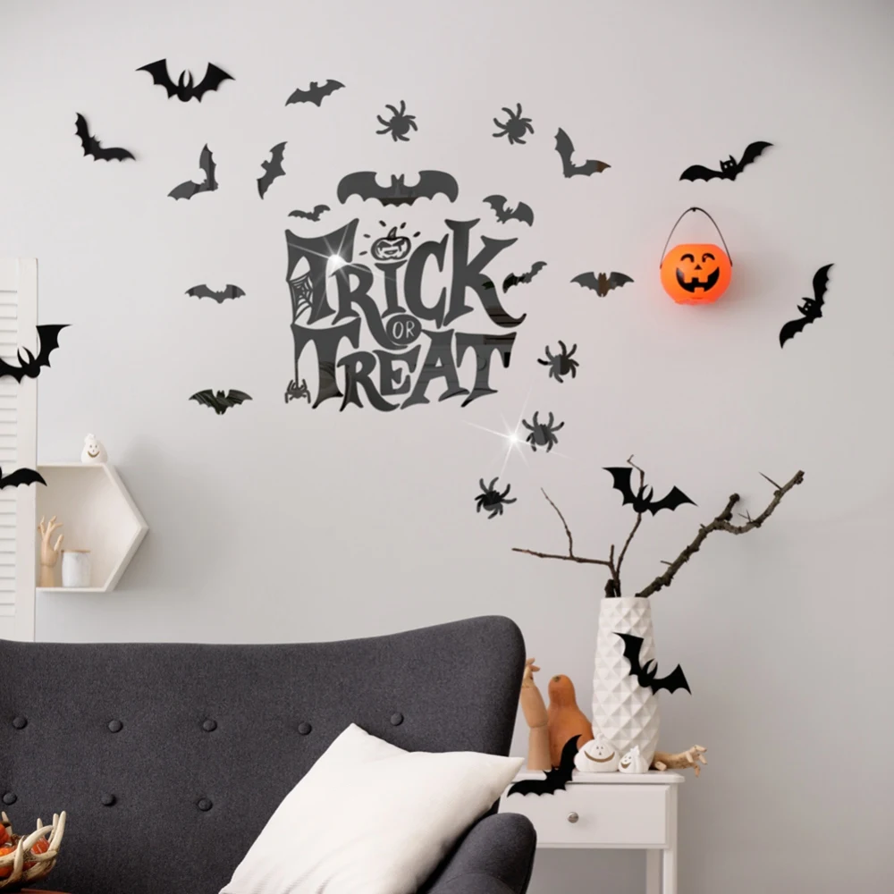 Halloween Self-Adhesive Ghost Bat Mirror Sticker, Acrylic Bar, House Decoration, Wall Stickers, Trick Treat, Wall Decals