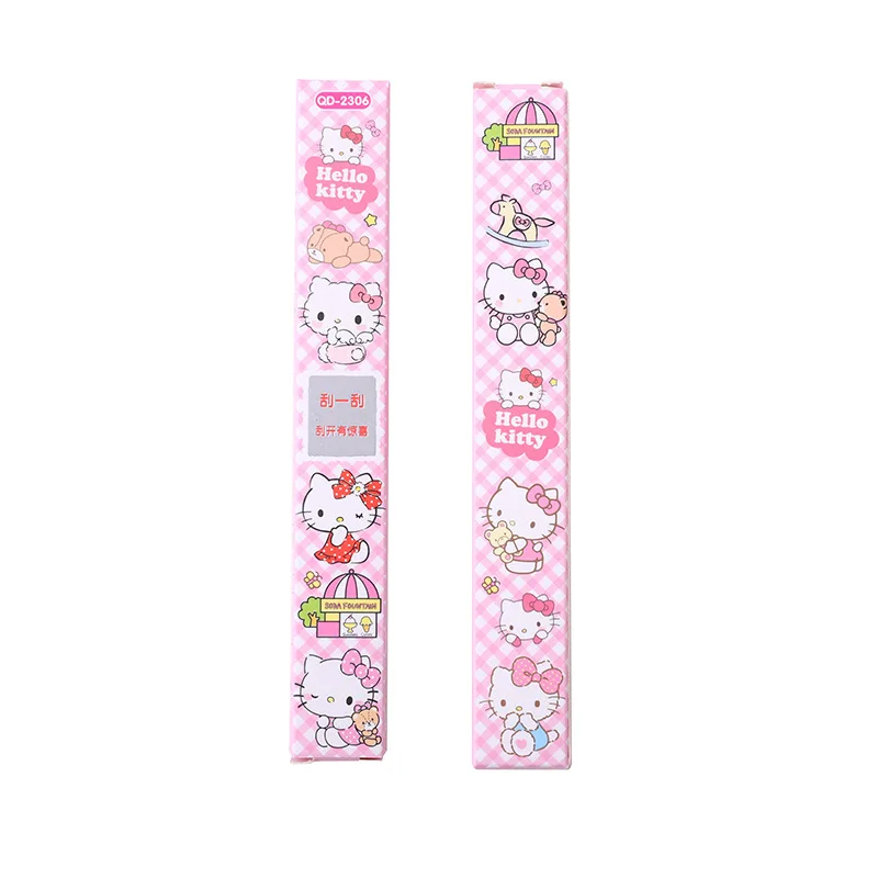 24 Uds Sanrio Hello Kitty chica de dibujos animados lindo gato Scratch Off Ticket creatividad caja ciega bolígrafo de clic bolígrafo Neutral bolígrafo de muestra versátil