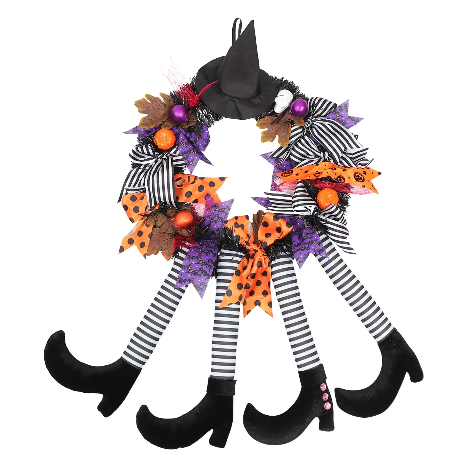 

Pumpkin Skull Halloween Wreath 4 Legs Haunted House Hanging Pendant Witch Hat Wreath Halloween Festival Door nament Home Party