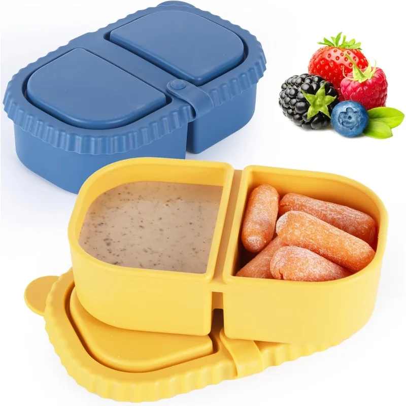 Reusable Silicone Snack Containers with Lids, Mini Containers 2 Compartments, Portable  Food Storage Box for Picnic