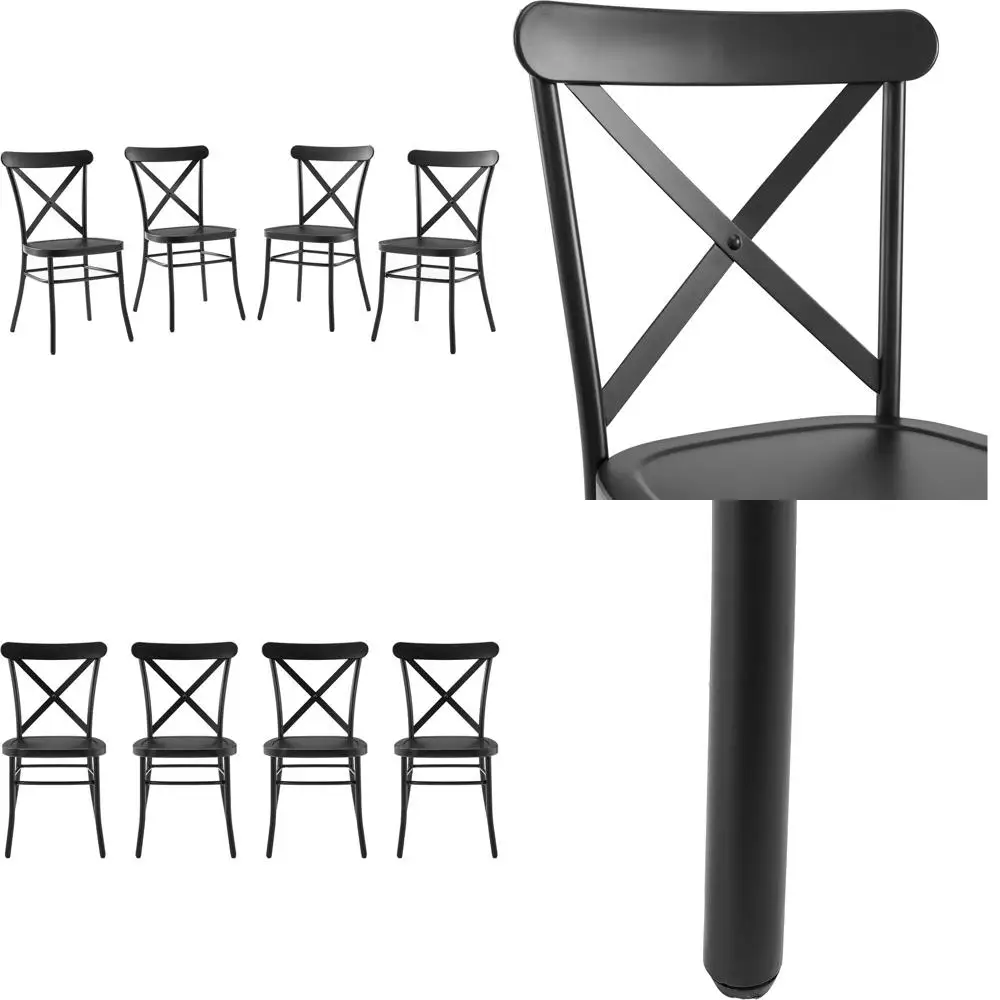 

Industrial Metal X-Back Dining Chairs Set of 4, Matte Black Kitchen Chairs