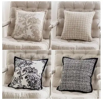 

Французская наволочка для дивана в гостиную, бежевая наволочка, Современная Минималистичная Высококачественная черно-белая наволочка