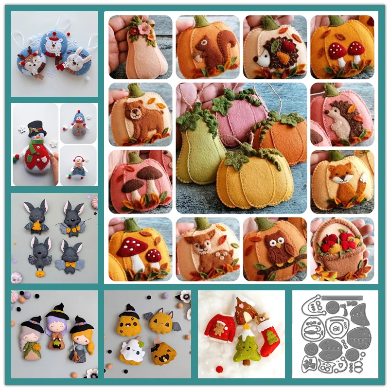

Thanksgiving Metal Cutting Dies Sewing Felt Pumpkin Elk Halloween Witch Snowman Animal Christmas Tree Scrapbooking Card Craft