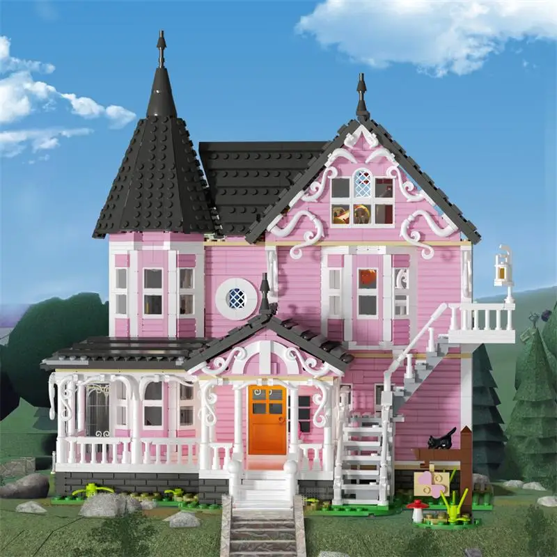 1542PCS MOC Kreative Expert Koralinierte Rosa Palast Gebäude Block Stadt Street View Wohnung Architektur Ziegel Spielzeug Mädchen Geschenk