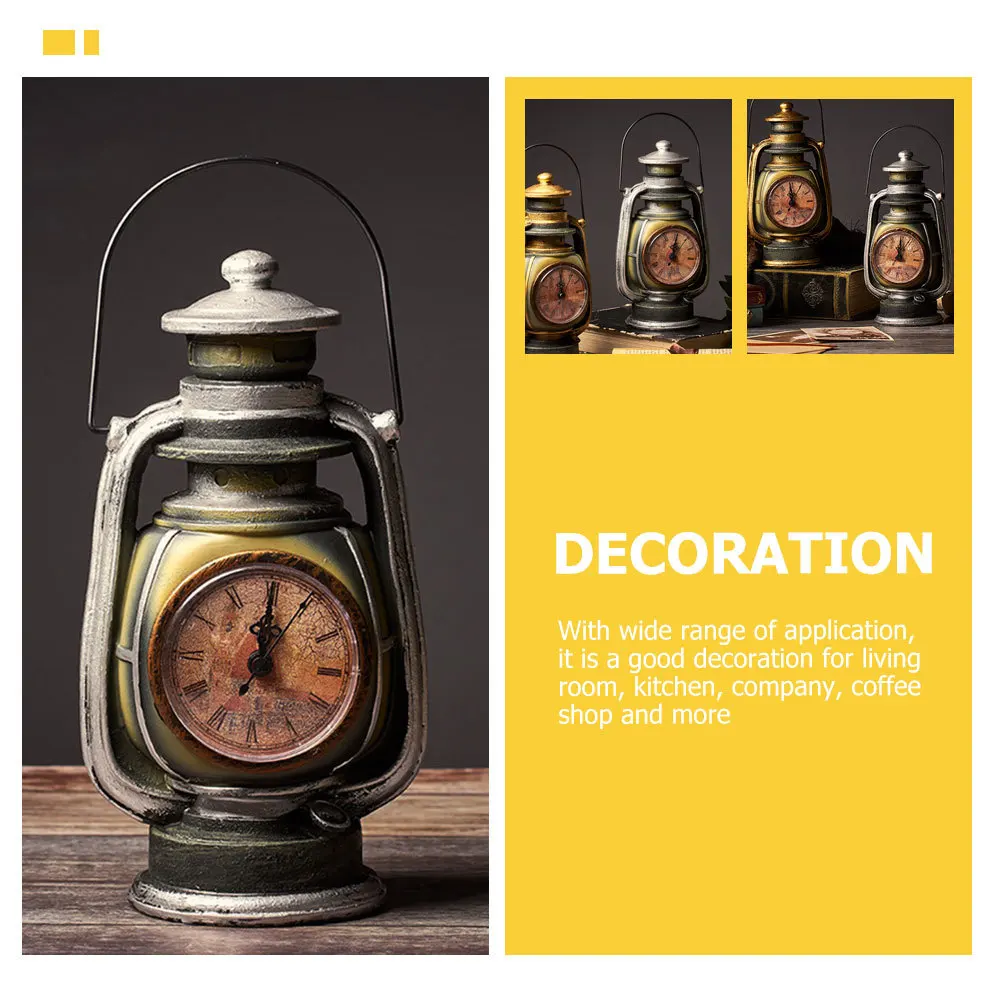 

Vintage Lamp Clock Resin Desktop Decor Retro Tabletop Timepiece For Home Living Room Office Operated Desk