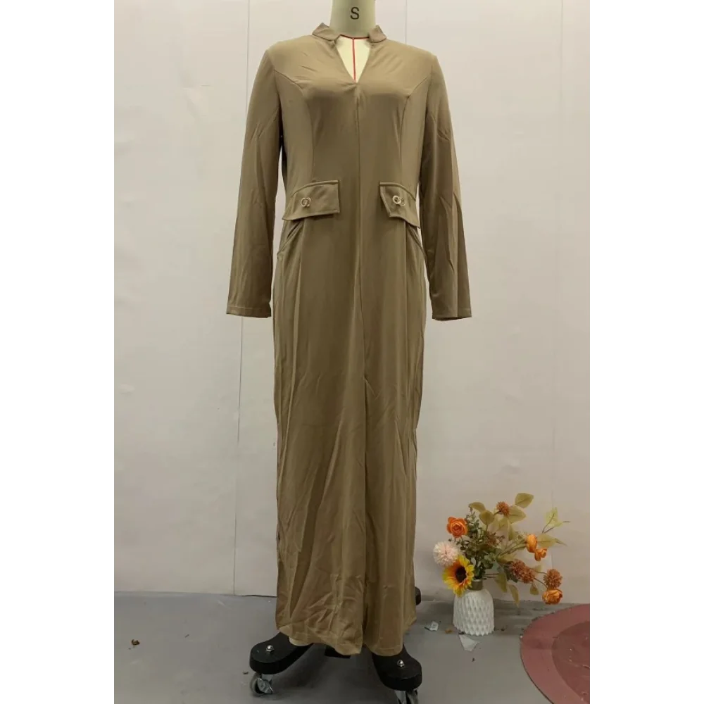 Simple Style Flip Collar Button Pocket Dress Women 2025 Spring New dresses for women