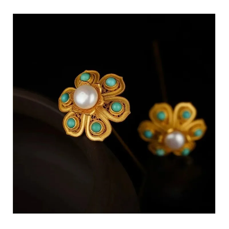 

Pure Copper Gold-plated Accessories Hollow Silk Hanfu Ornaments Tang Feng Lotus Small Hairpin Hairpin Hair Accessories