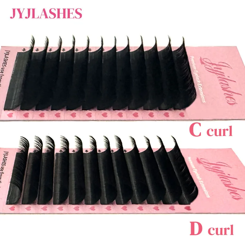 JYJLASHES-extensão clássica dos cílios, onda C, onda D, volume individual, cílios vison falsos, Premium Natural, cílios pretos fosco