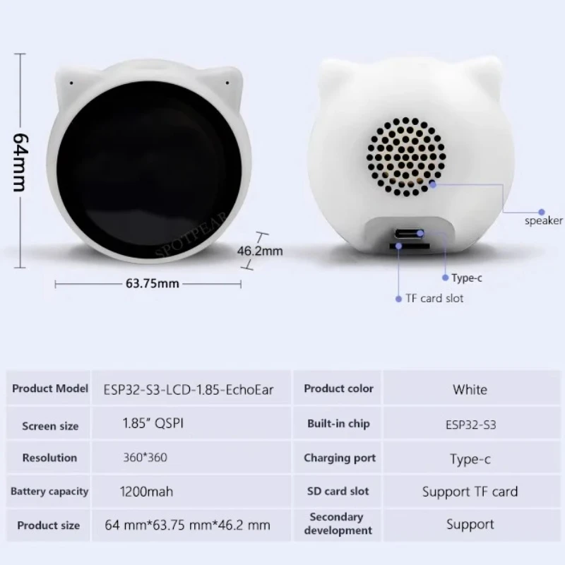 บอร์ดพัฒนา EchoEar ESP32 S3 AI Cat พร้อมจอ LCD 1.85 นิ้ว หุ่นยนต์สนทนาสัตว์เลี้ยงน่ารัก N32R16 ของขวัญวันเกิดแบบกำหนดเองได้