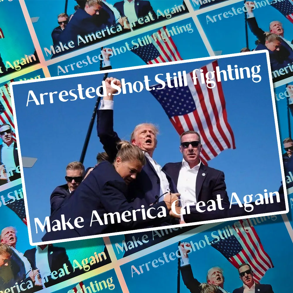 50pcs Trump shot holographic sticker With God bless america for cup computer DIY labels Fight stickers make america great again