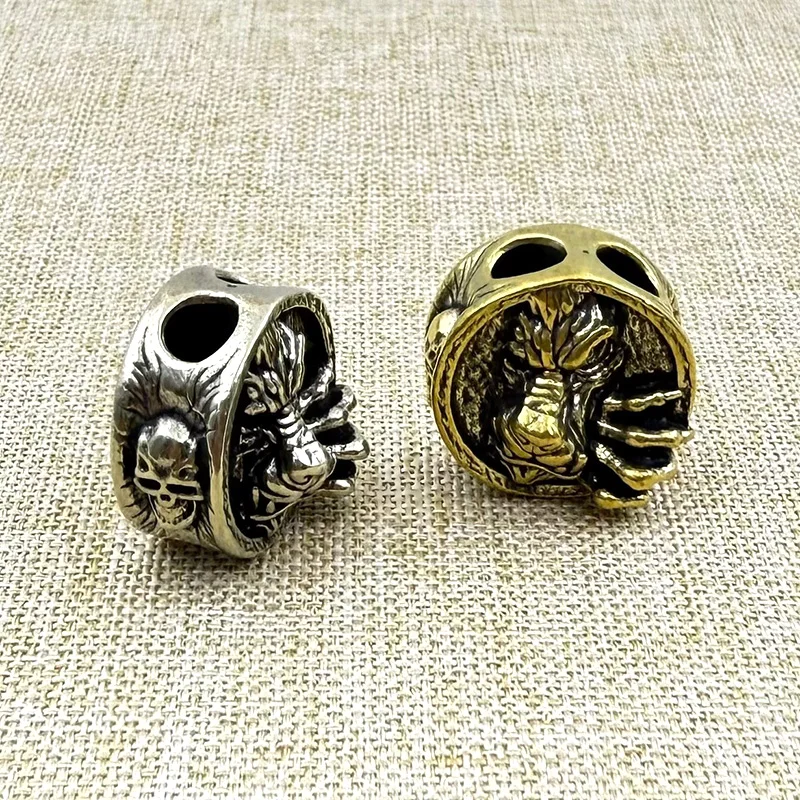 Brass Wolf Skull Head Knife Beads Punk EDC Outdoor DIY Paracord Woven Lanyard Pendants Retro Umbrella Rope Bracelets Accessories
