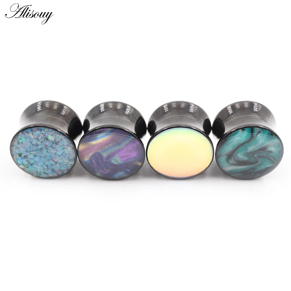 Alisouy 1PC Stainless Steel Solid Opal Shell Flared Ear Tunnels Plugs Expander Stretcher Gauges Earrings Piercing Body Jewelry