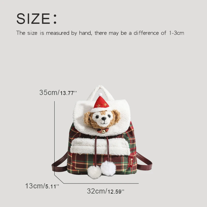 Christmas Fashion Backpacks For Women Luxury Designer Handbags And Purses 2024 New In Bear Head Puffer Ball Plaid Cloth Shoulder