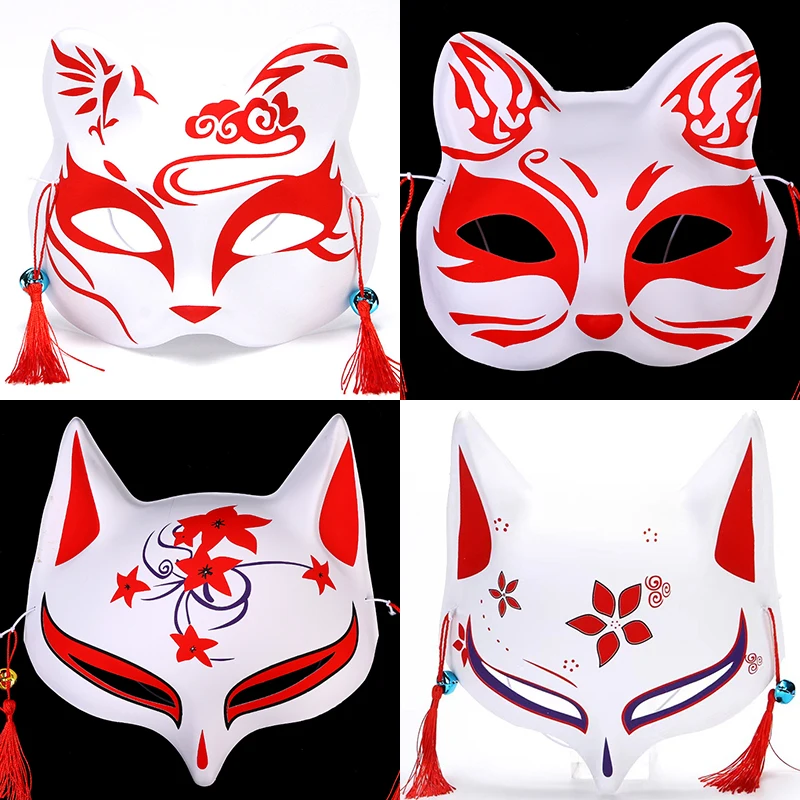 

Foxes Mask Japanese Cosplay Rave Hand-Painted Anime Demon Slayer Half Face Cat Masks Halloween Festival Party Cosplay Props