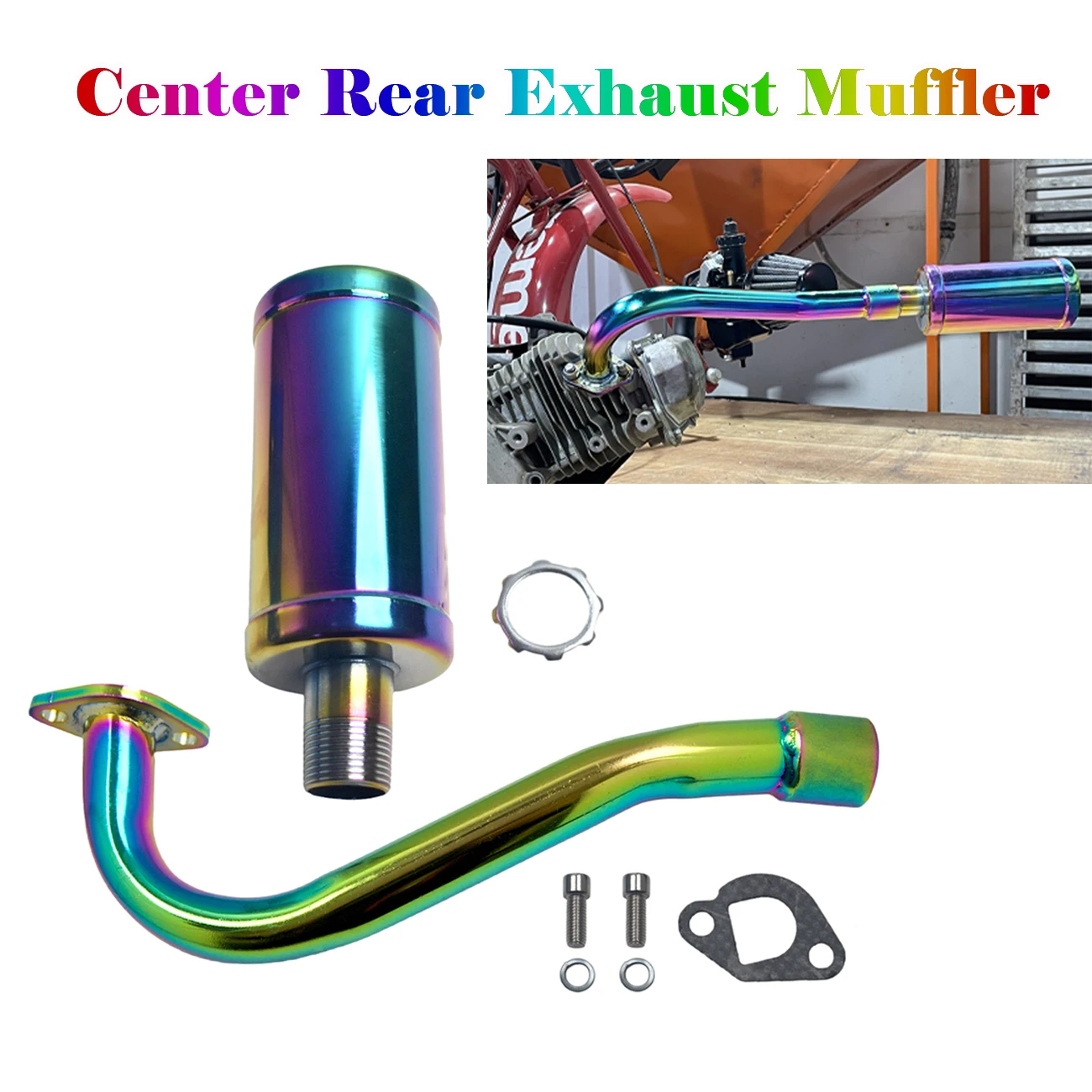 Center Rear Exhaust Muffler Kit For Predator 196cc 212cc GX160 GX200 Go Kart