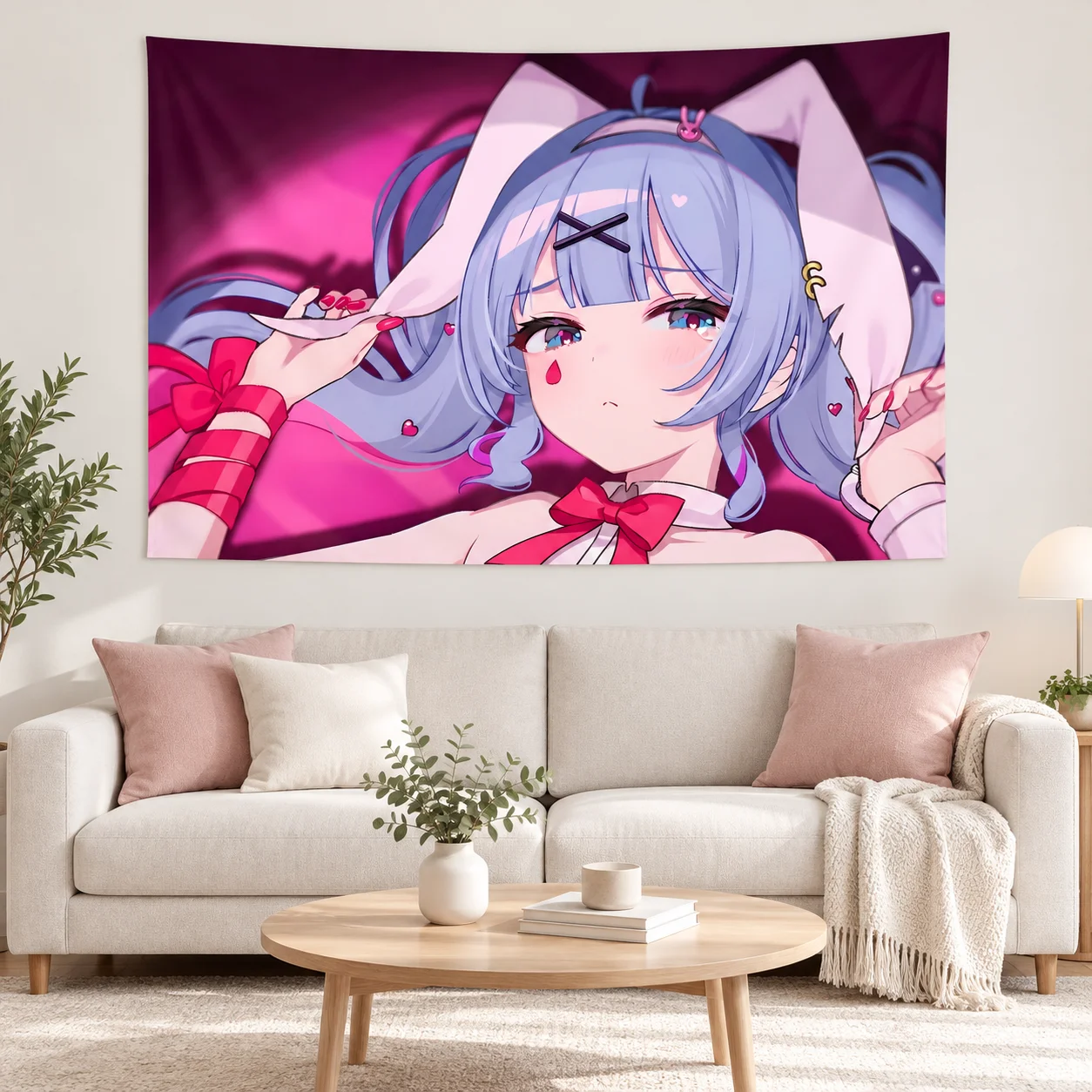 Rabbit Hole Tapestry Anime Bunny Girl Wall Hanging Pink Aesthetic Fabric Wall Poster Bedroom Dorm Room Home Decor Art Tapestry