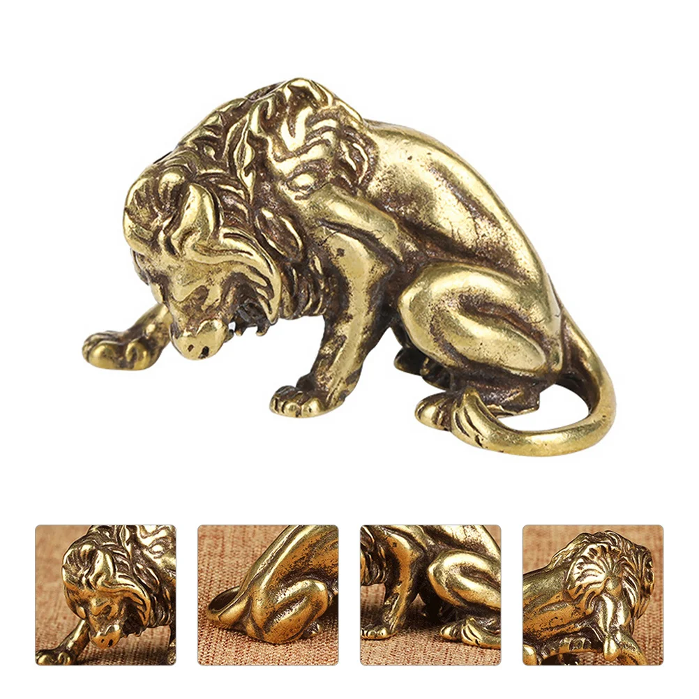 

Pet Ornament Copper Desktop Lion Sculpture Chinese Style Mini Ornaments For Home Lion Sculpture Ornaments Decor Brass Kirin