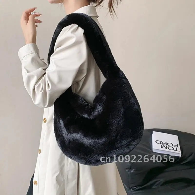 

Soft Fluffy Plush Shoulder Girls Bag 2023 Winter New Solid Bags Luxury Handbag Women’s Large Designer Tote Furry Capacity Plush