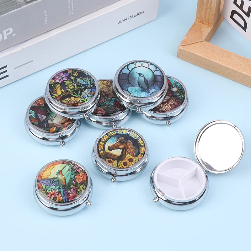 1pc Leaf Dragonfly Round Pill Box 3 Compartment Mini Decorative Pocket Purse Portable Travel Medicine Tablet Vitamin Holder Orga