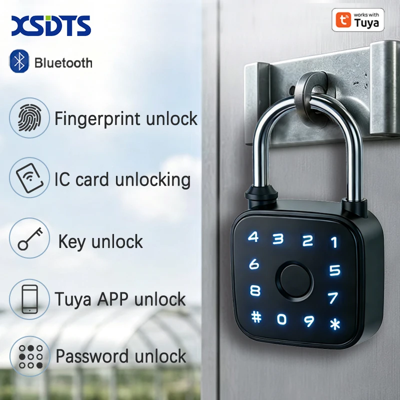 Tuya Smart Padlock, Fingerprint Card Password Key Tuya APP Unlock Waterproof Electronic Lock for Cabinet Suitcase Backpack Home